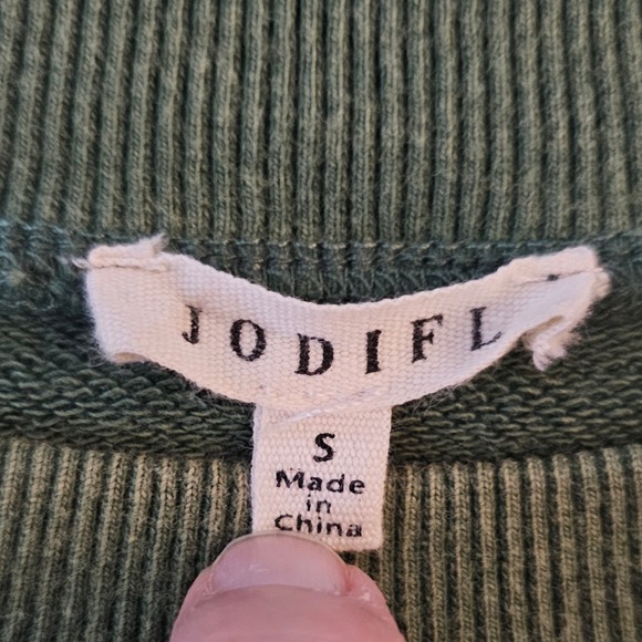 JODIFL Olive Green Puff Sleeve Sweatshirt Top Women Size S Cotton Blend - Picture 4 of 6